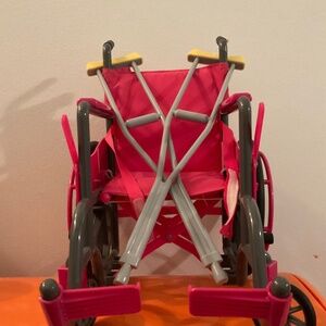 18” doll wheelchair with casts and crutches